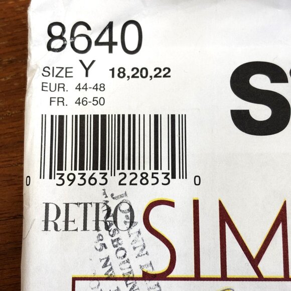 Simplicity Retro Pattern 8640 Sz 18-20 Edwardian Dress Drop Tunic NWT NOS - Picture 6 of 6